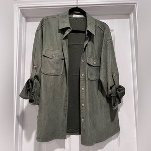 Suede like army green button down